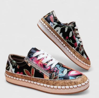 Patterned Laced Detailed Thick Raised Low Shoes