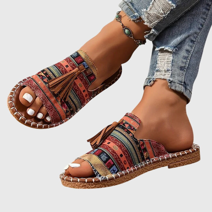 Tassel Open-Toe Flat Sandals