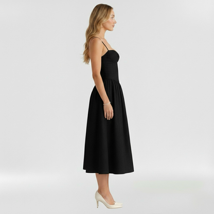 Corset Structured Sleeveless Paneled Gathered Midi Dress