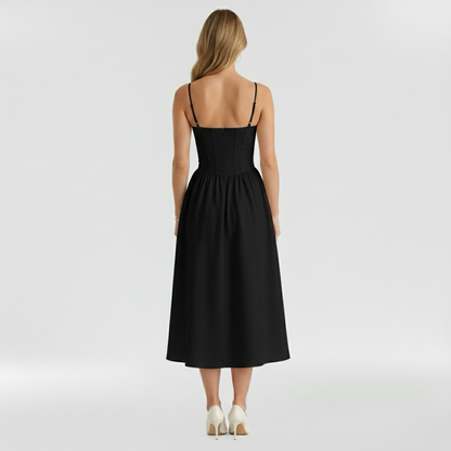 Corset Structured Sleeveless Paneled Gathered Midi Dress
