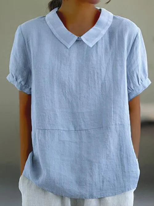 Collared Short Loose Textured Seamed Curved Top