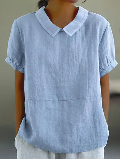Collared Short Loose Textured Seamed Curved Top
