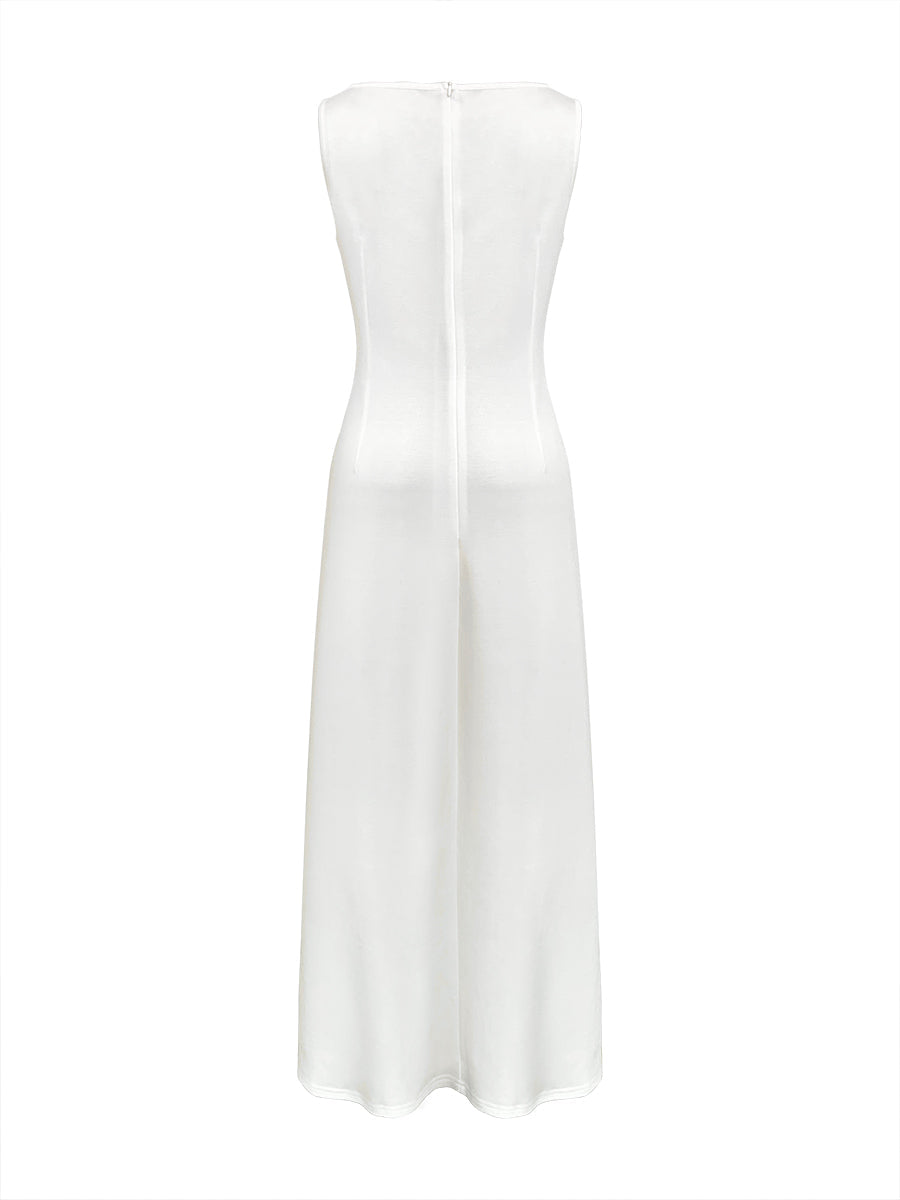 Sleeveless Ruched Waist Round Neck Maxi Dress