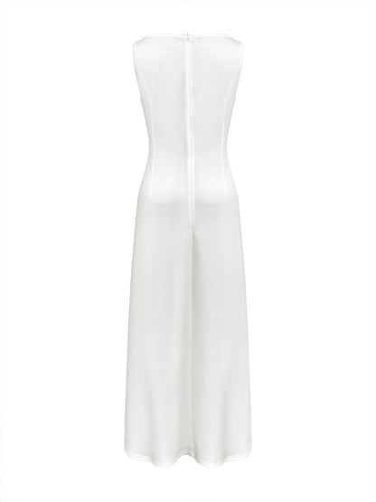 Sleeveless Ruched Waist Round Neck Maxi Dress