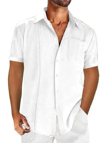 Buttoned Pocketed Textured Curved Plain Shirt