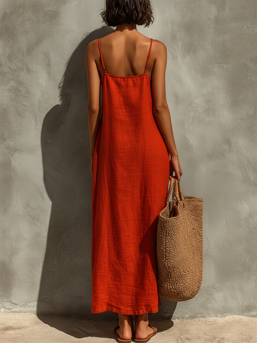 Sleeveless Square Neck Spaghetti Strap Maxi Dress