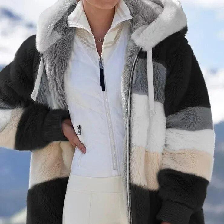 Women's Hooded Full Zip Color Block Winter Jacket