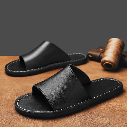 Open Toed Stitched Flat Textured Sandal