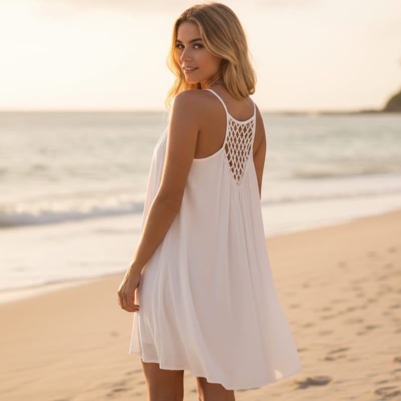 Lattice Back Spaghetti Strap Shift Dress