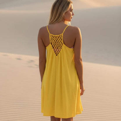 Lattice Back Spaghetti Strap Shift Dress