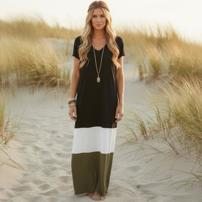 Loose A-Line Horizontal Striped Maxi Dress