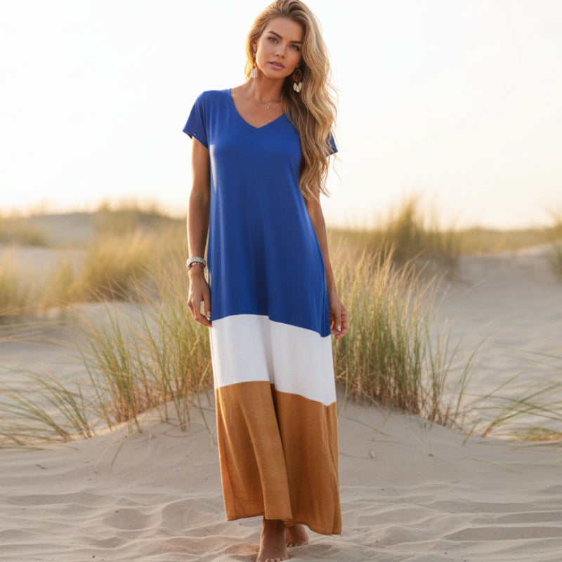 Loose A-Line Horizontal Striped Maxi Dress