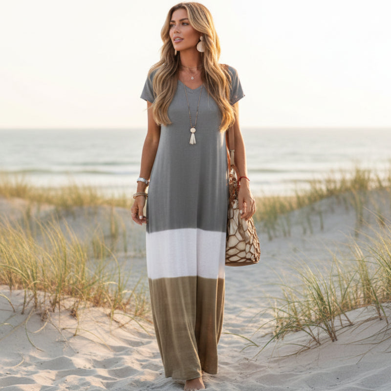 Loose A-Line Horizontal Striped Maxi Dress