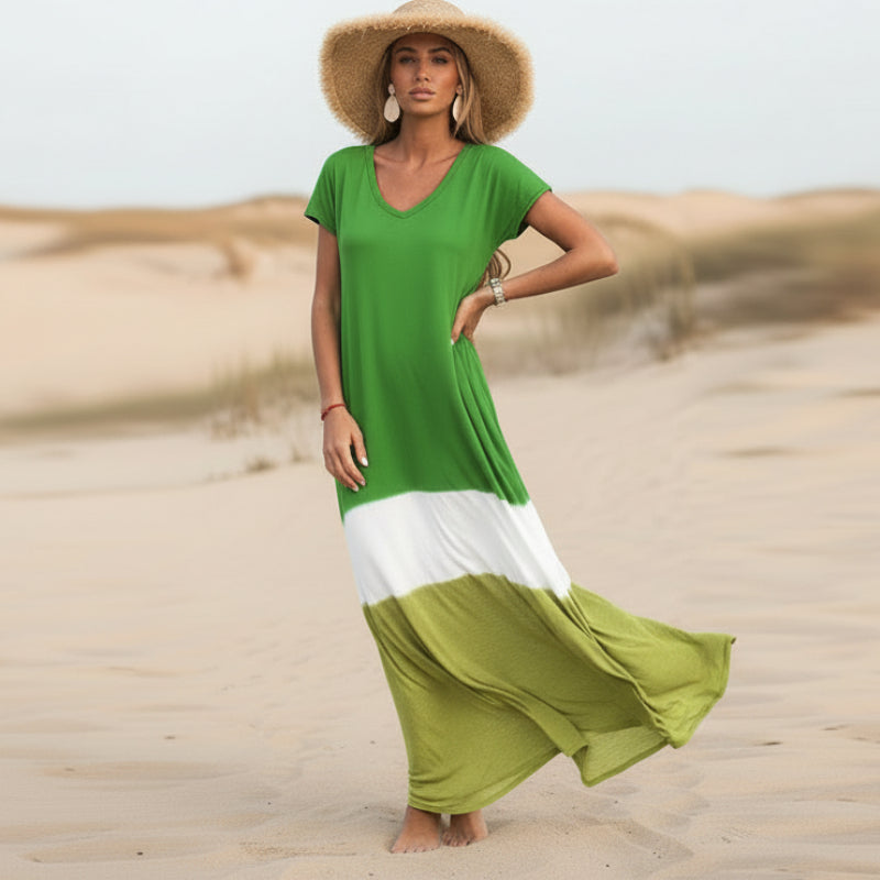Loose A-Line Horizontal Striped Maxi Dress