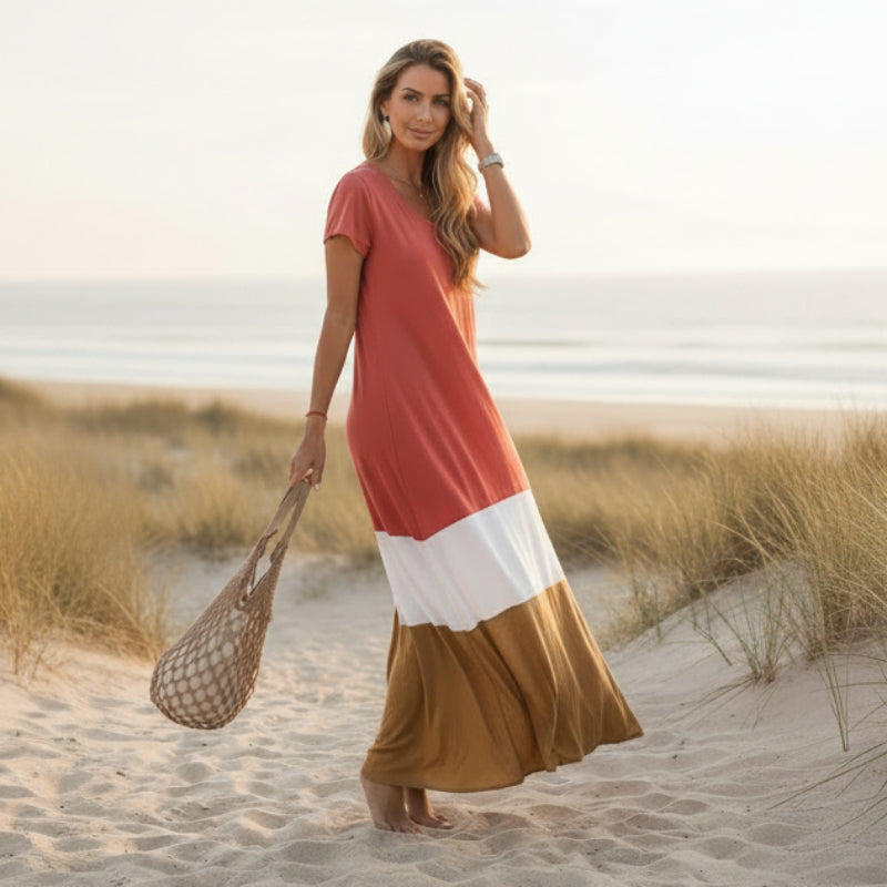Loose A-Line Horizontal Striped Maxi Dress