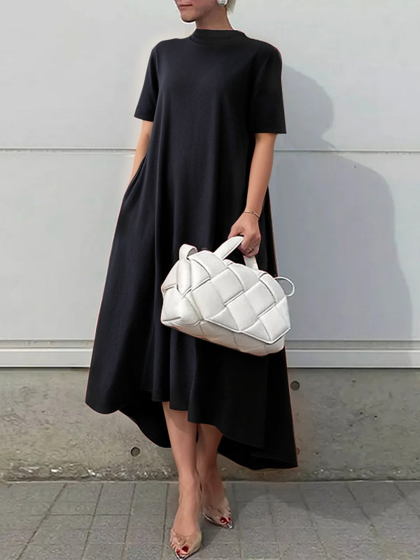 Short Sleeve High Low Hem A Line Dress