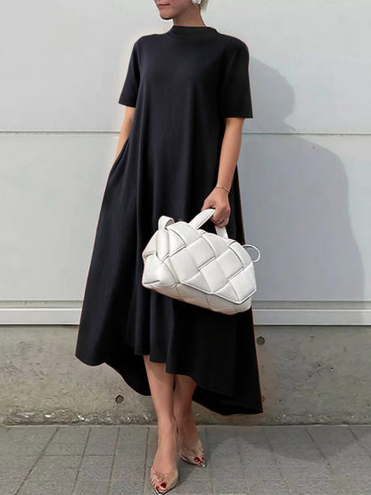 Short Sleeve High Low Hem A Line Dress