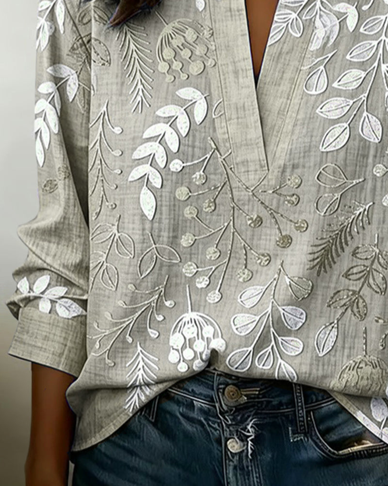 Patterned Banded Split Buttoned Flowy Top