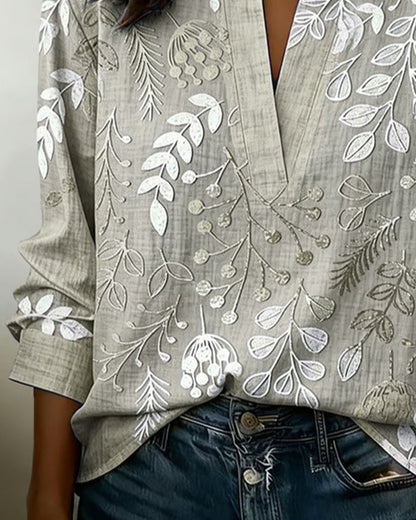 Patterned Banded Split Buttoned Flowy Top