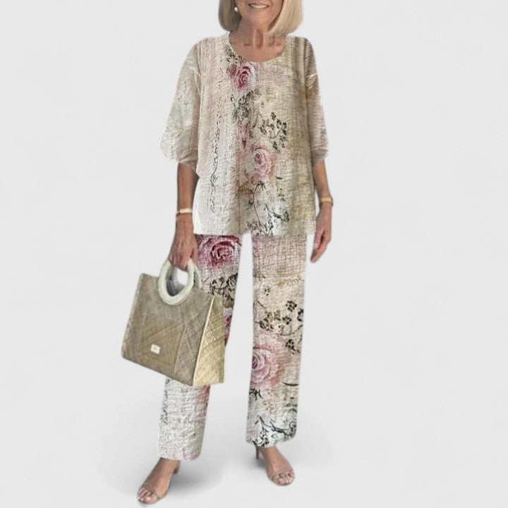 Layered Round Neck Batwing Sleeve Top Straight Leg Set