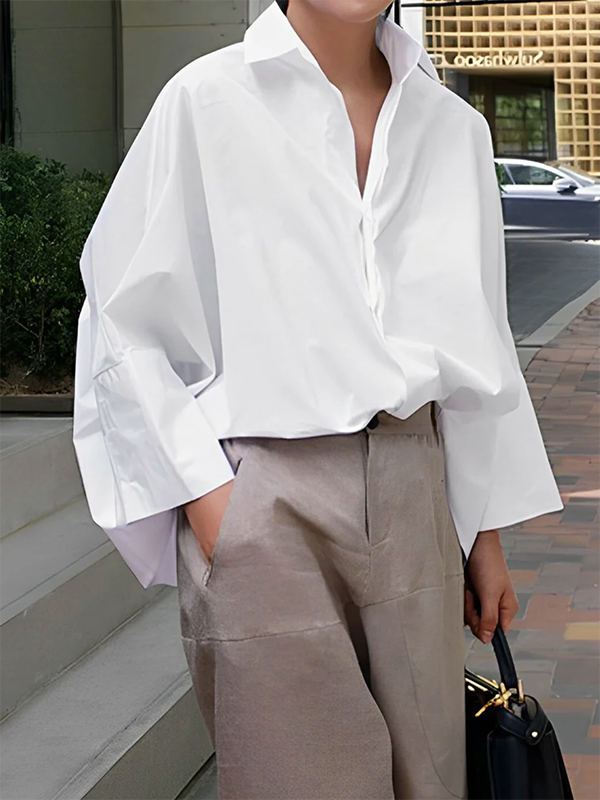 Long Sleeves Loose Lapel Collared Blouse