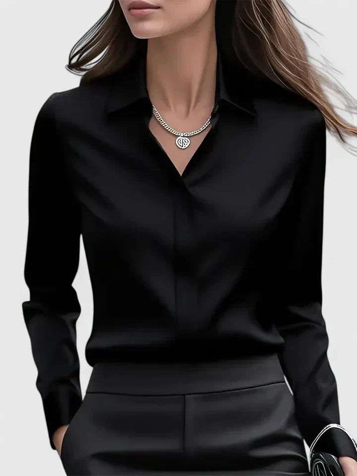 Solid Relaxed Collared Long Cuffed Buttoned Blouse