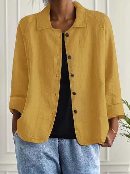 Collared Button Down Three Quarter Sleeve Blouse