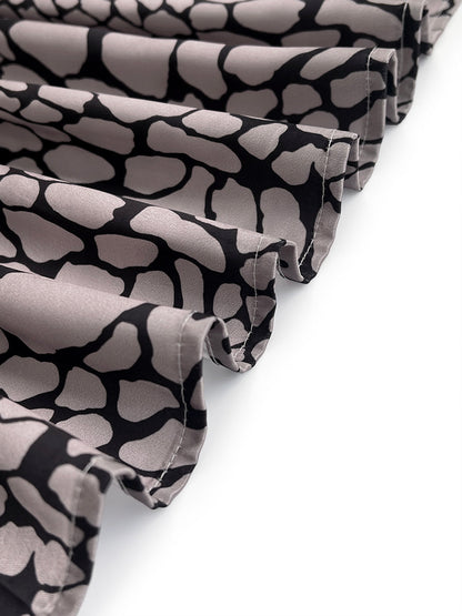 Patterned Collared Buttoned Cuffed Loose Straight Blouse