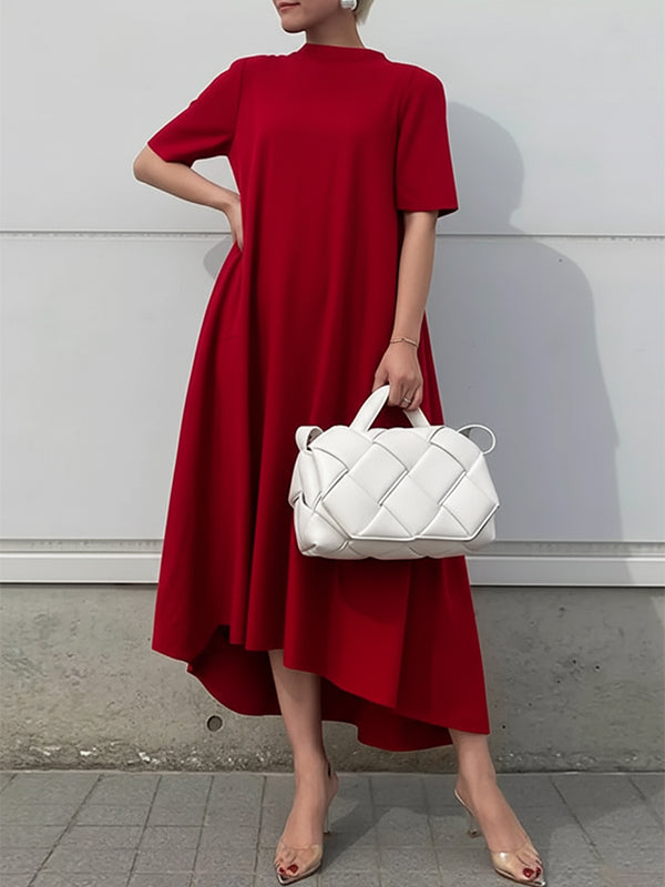 Short Sleeve High Low Hem A Line Dress