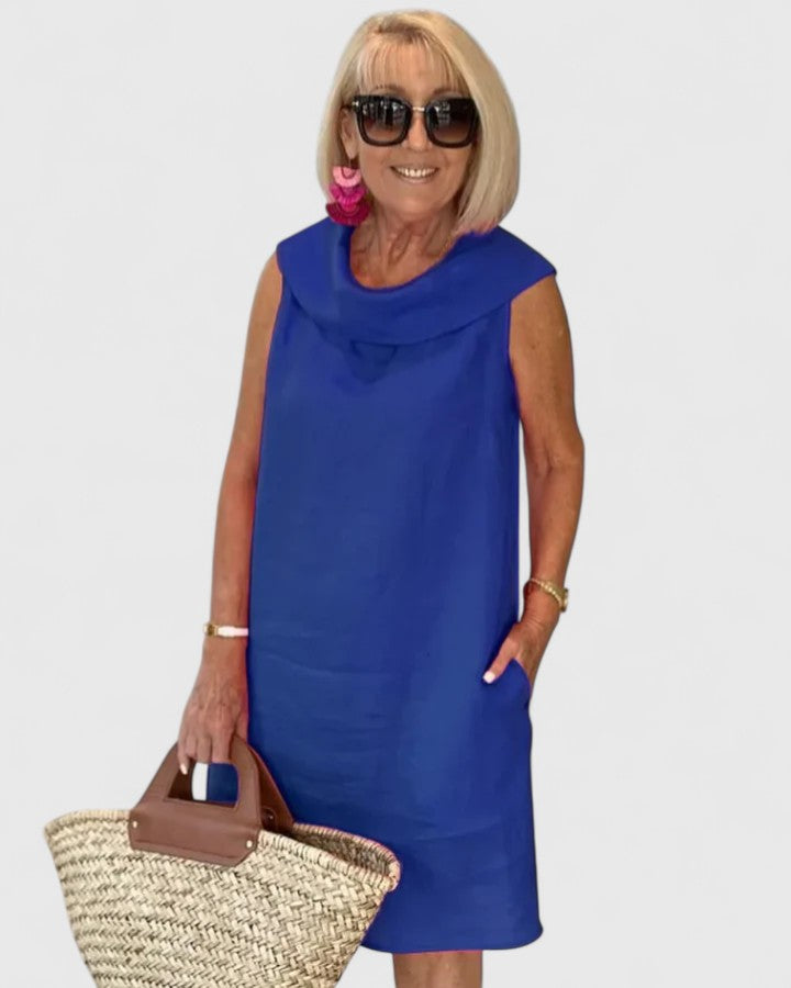 Sleeveless Cowled Straight Pocketed Unfitted Dress