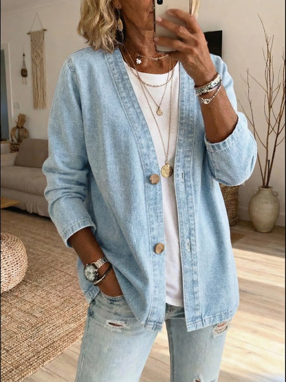 Textured Buttoned Seamed Dropped Loose Cardigan