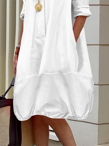 Lapel Collar Button Up Bubble Hem Shirt Dress