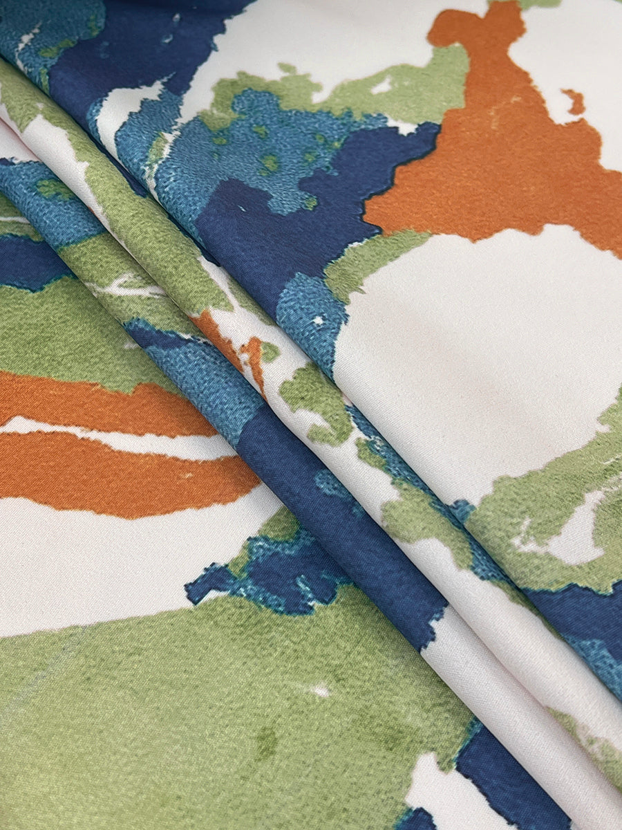 Abstract Watercolor Button Back Round Neck Top