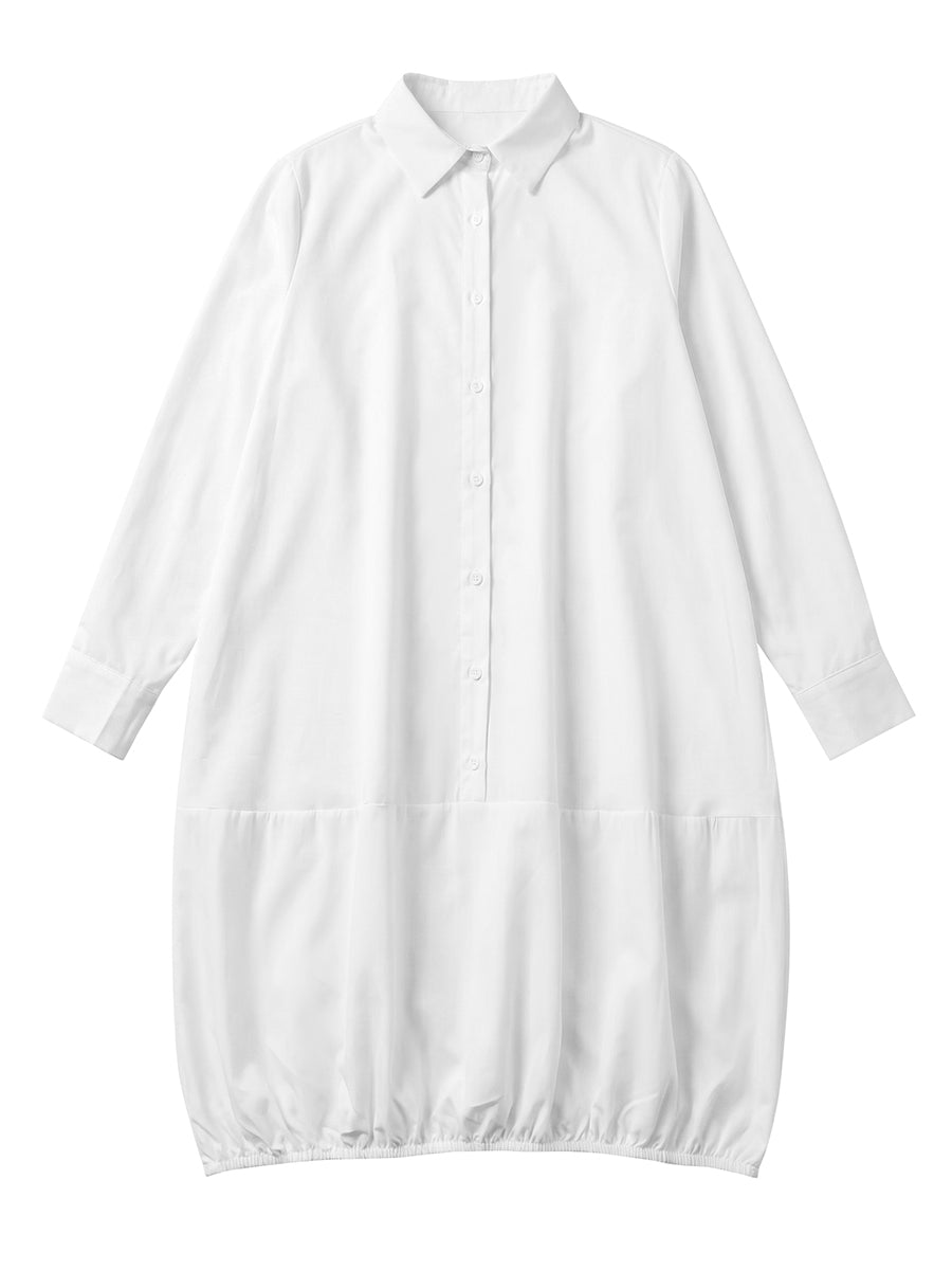 Lapel Collar Button Up Bubble Hem Shirt Dress