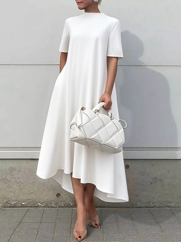 Short Sleeve High Low Hem A Line Dress