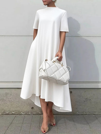 Short Sleeve High Low Hem A Line Dress
