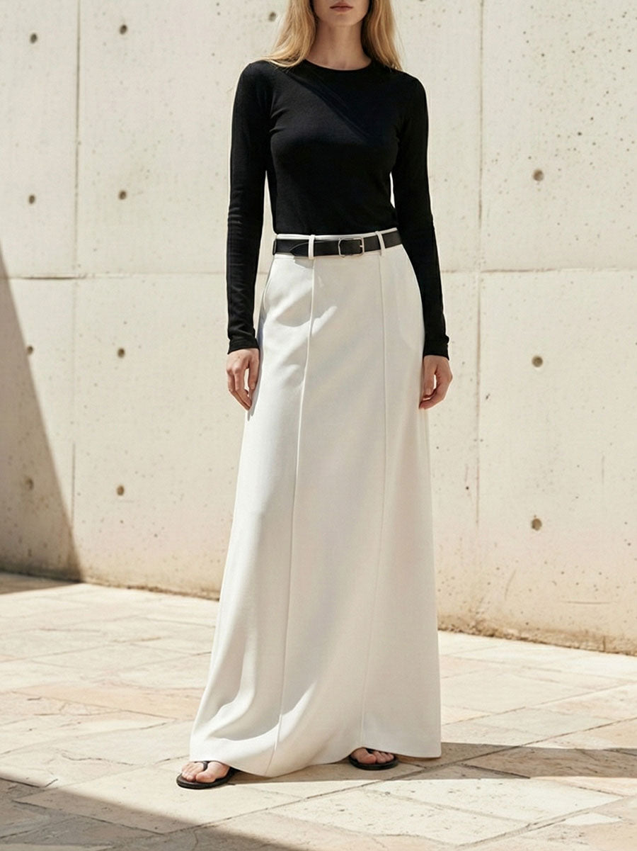Belted Seam Detail A Line Maxi Skirt