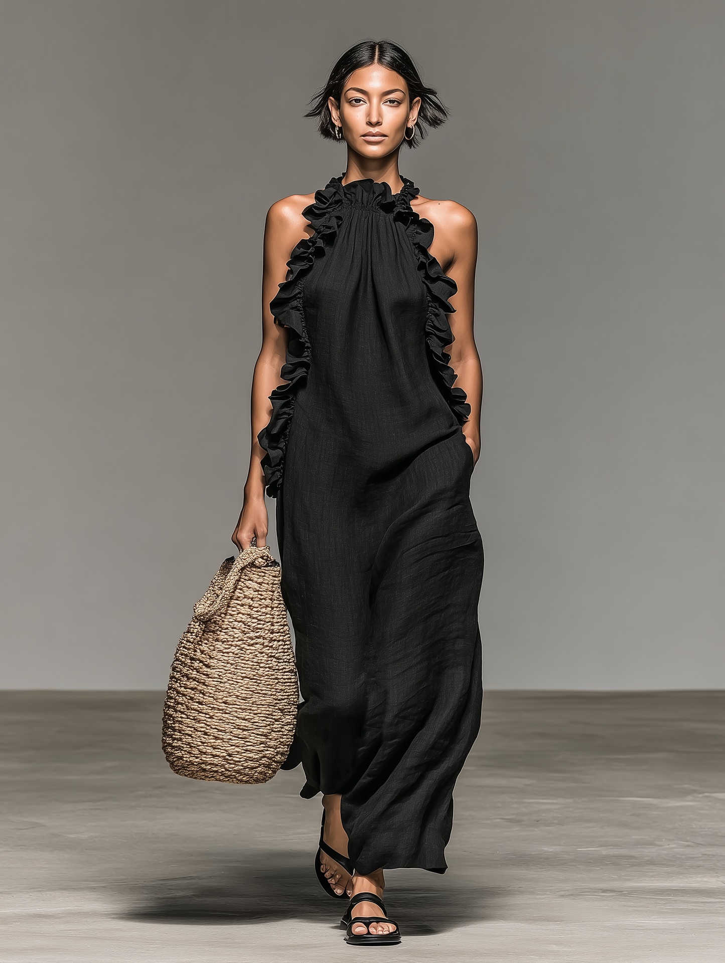 Sleeveless Keyhole Back Flared Floor Length Dress