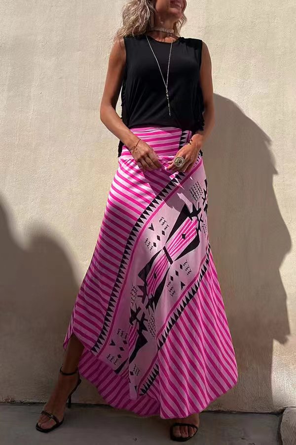 Tiered Pleated Flared Floor Length Skirt