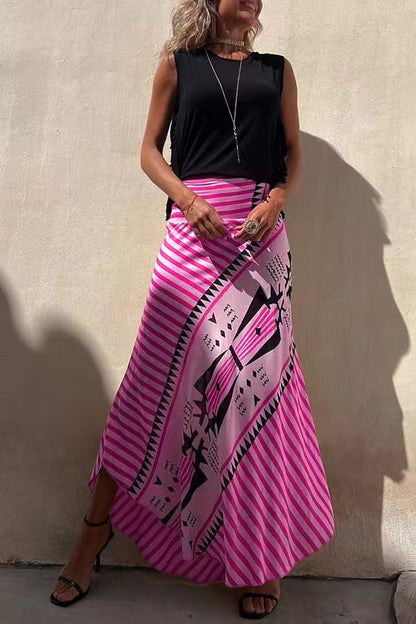 Tiered Pleated Flared Floor Length Skirt