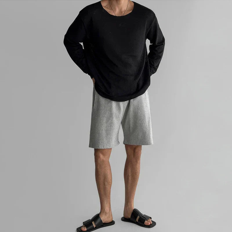 Men's Crew Neck Long Sleeve Loose Fit Knit Shirt