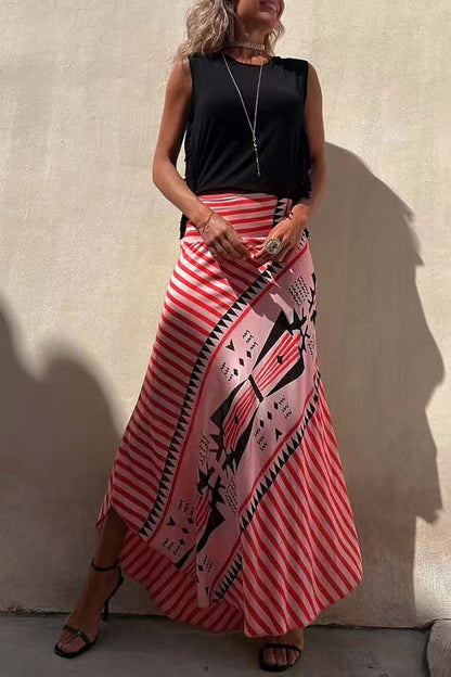 Tiered Pleated Flared Floor Length Skirt