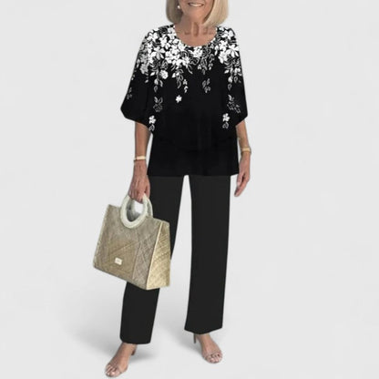 Layered Round Neck Batwing Sleeve Top Straight Leg Set