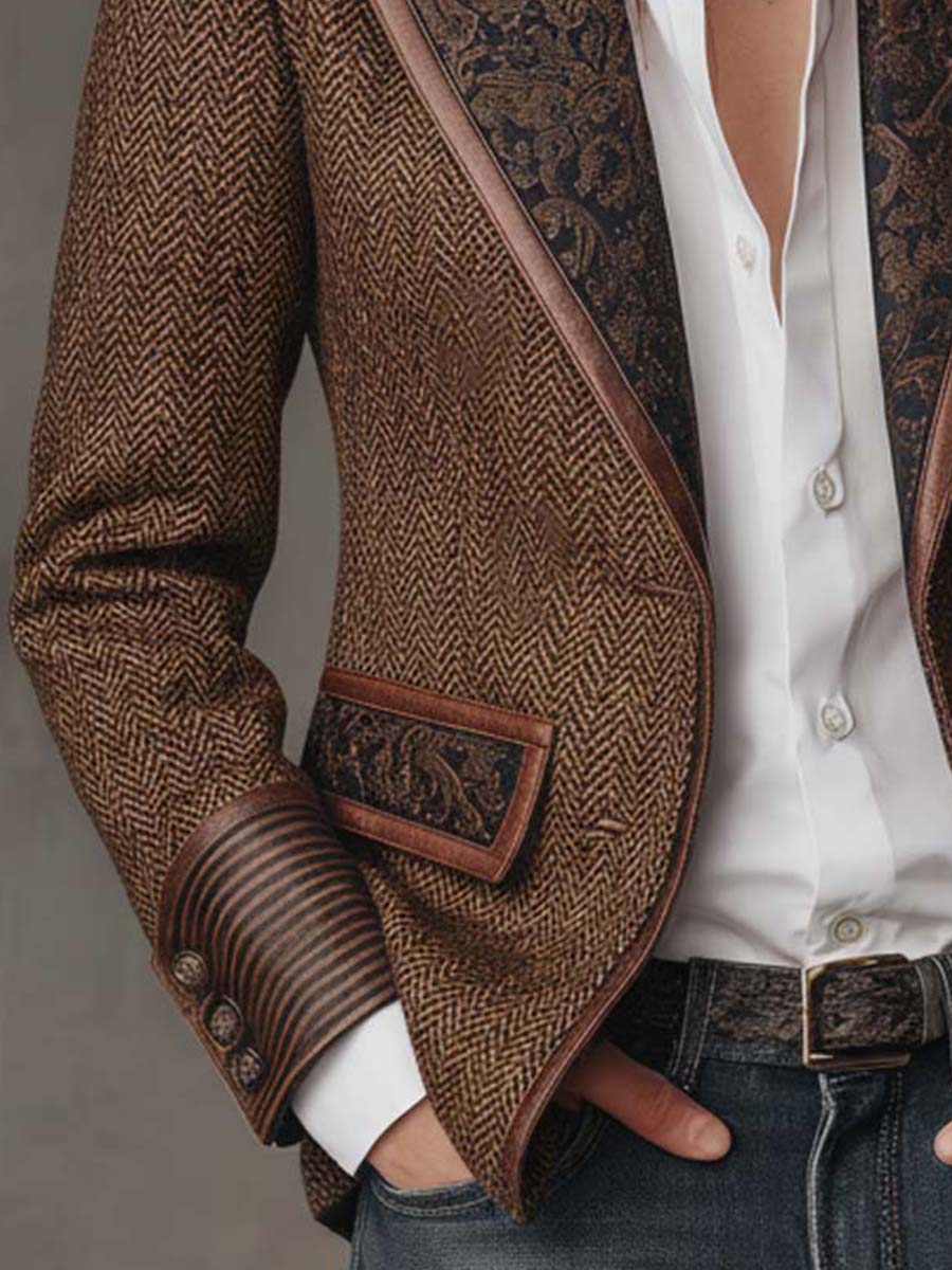 Women's Peak Lapel Long Sleeve Herringbone Blazer