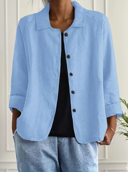 Collared Button Down Three Quarter Sleeve Blouse