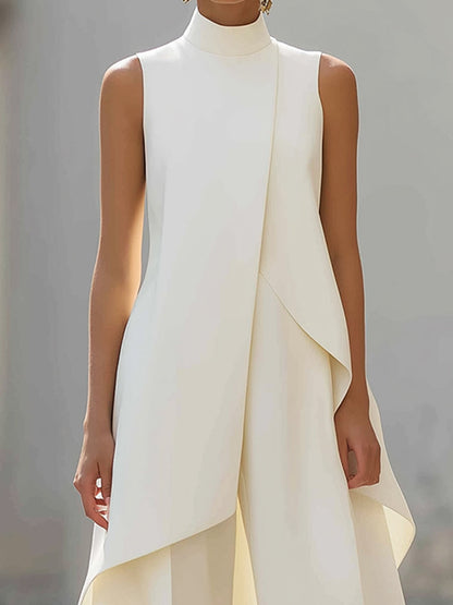 Asymmetric Layered Sleeveless Top & Wide-Leg Trousers Set