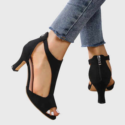 Open Toe Cut Out Back Zip Kitten Heels
