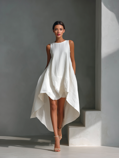 Round Neck Sleeveless Layered Asymmetric Dress