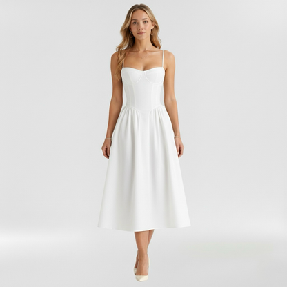 Corset Structured Sleeveless Paneled Gathered Midi Dress