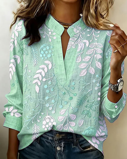 Patterned Banded Split Buttoned Flowy Top